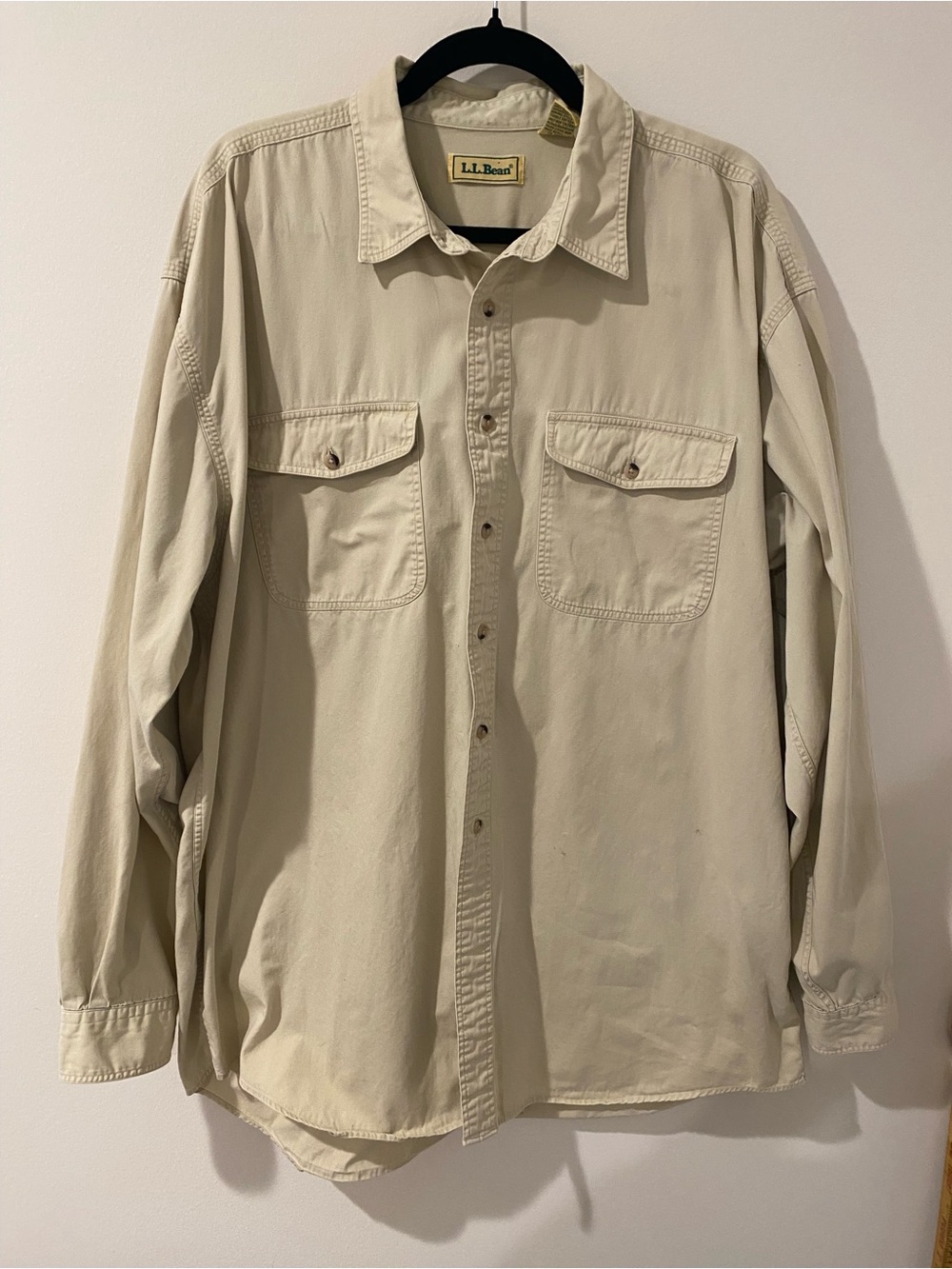 Vintage 80s L.L. Bean Mens Long sleeve Work shirt Made In Hong Kong Size XLT